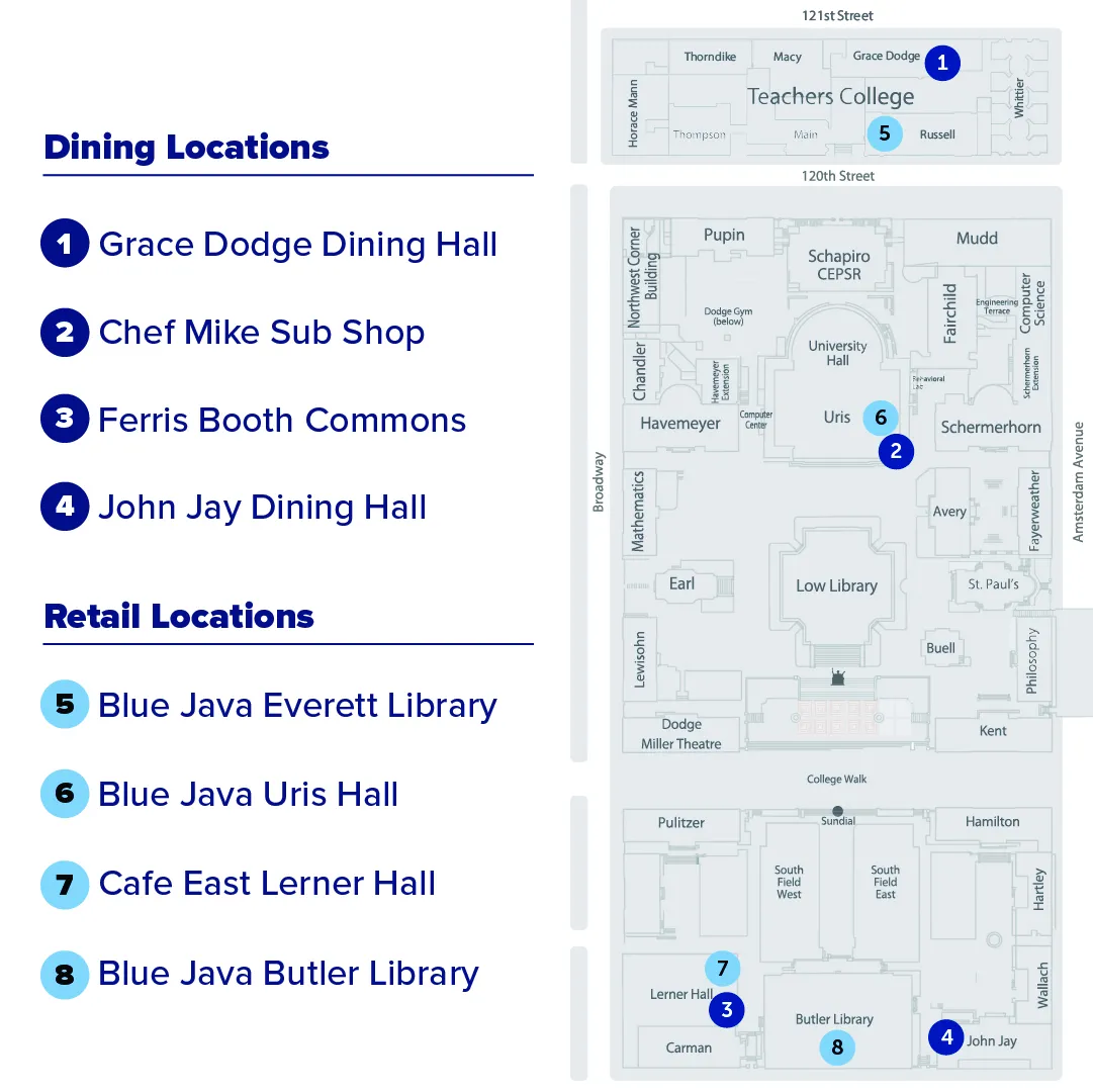 Dining Locations and Retail Locations with map